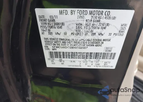 2011 Ford Escape Xlt from USA, damaged, VIN 1FMCU0DG2BKC02057
